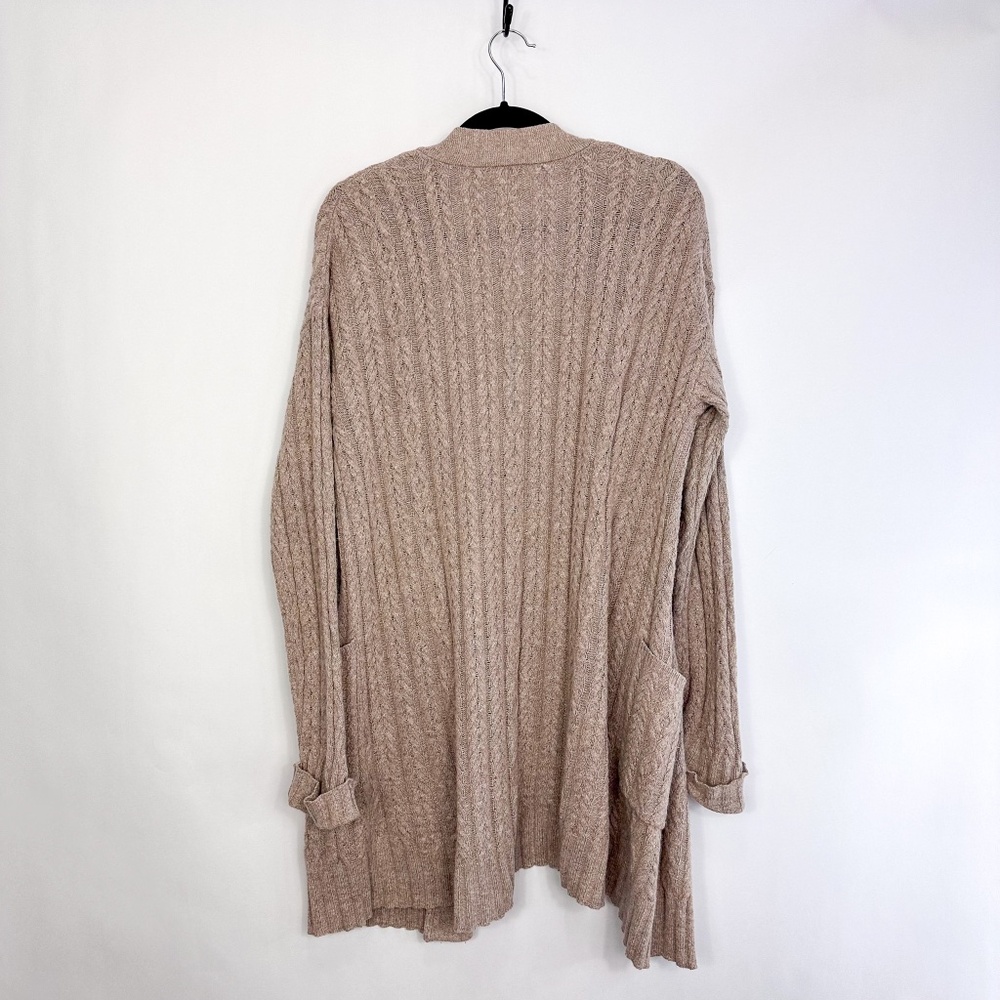 J. Jill Beige Cable Knit Long Open Wool Blend Cardigan Sweater - Picture 5 of 6